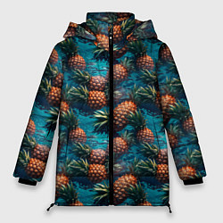 Куртка зимняя женская Ананасы в воде, цвет: 3D-черный