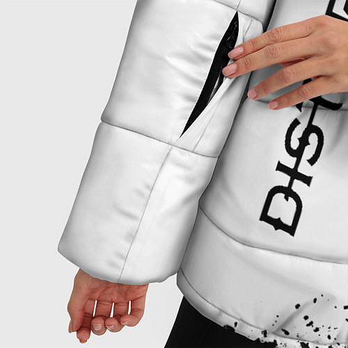 Женская зимняя куртка Disturbed и рок символ на светлом фоне / 3D-Черный – фото 5