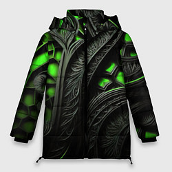 Куртка зимняя женская Green black abstract, цвет: 3D-красный