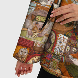 Куртка зимняя женская Коллаж из сказочных зверей - совы, белки, ёжики, цвет: 3D-красный — фото 2