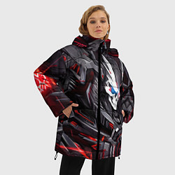 Куртка зимняя женская Красный улыбающийся кибер череп, цвет: 3D-черный — фото 2