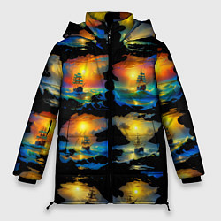 Куртка зимняя женская Вечерние кораблики, цвет: 3D-красный