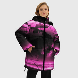 Куртка зимняя женская Сай фай пейзаж в черно розовых тонах, цвет: 3D-черный — фото 2
