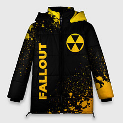 Куртка зимняя женская Fallout - gold gradient: надпись, символ, цвет: 3D-черный