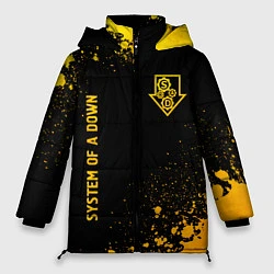 Куртка зимняя женская System of a Down - gold gradient: надпись, символ, цвет: 3D-черный