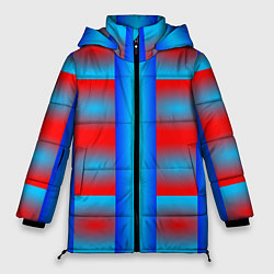 Куртка зимняя женская Красно-синие полосы и квадраты, цвет: 3D-светло-серый