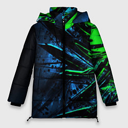 Куртка зимняя женская Black green abstract, цвет: 3D-черный