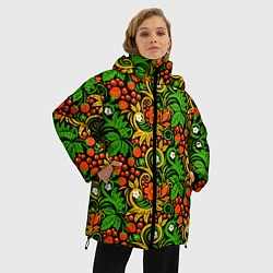 Куртка зимняя женская Русское народное искусство - хохлома, цвет: 3D-черный — фото 2