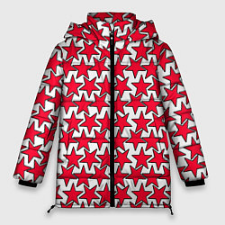Куртка зимняя женская Ретро звёзды красные, цвет: 3D-светло-серый