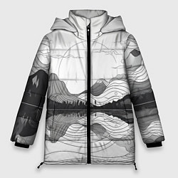 Куртка зимняя женская Минималистичный пейзаж чб, цвет: 3D-черный