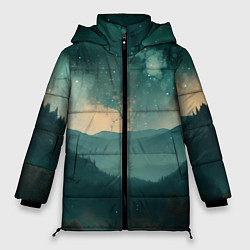 Куртка зимняя женская Космическая ночь в горах, цвет: 3D-черный