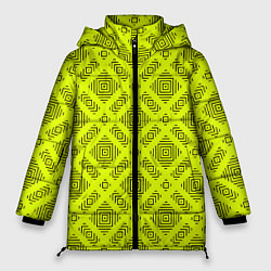 Куртка зимняя женская Черный геометрический орнамент на желтом фоне, цвет: 3D-черный