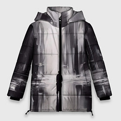 Куртка зимняя женская Большой мрачный город с силуэтом человека, цвет: 3D-черный