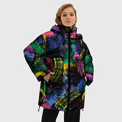 Куртка зимняя женская Яркие абстрактые формы с текстурой, цвет: 3D-красный — фото 2