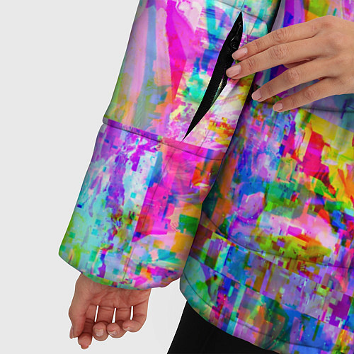 Женская зимняя куртка Яркий неоновый абстрактный Glitch / 3D-Черный – фото 5