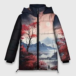Куртка зимняя женская Луна над горами, цвет: 3D-черный