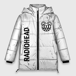 Женская зимняя куртка Radiohead glitch на светлом фоне: надпись, символ