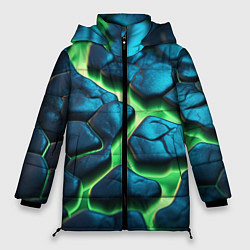 Куртка зимняя женская Разломленные зеленые плиты, цвет: 3D-черный