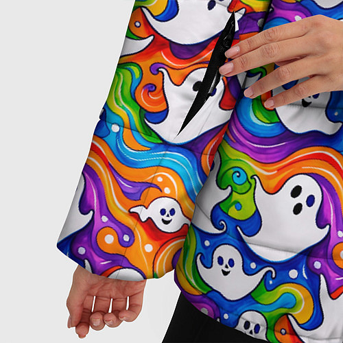 Женская зимняя куртка Веселые привидения на красочном фоне / 3D-Черный – фото 5