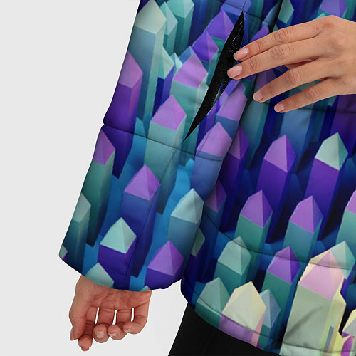 Женская зимняя куртка Прямотреугольный блочный паттерн / 3D-Черный – фото 5