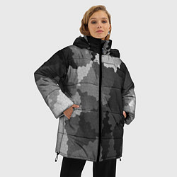 Куртка зимняя женская Мозаичный узор в серых оттенках, цвет: 3D-черный — фото 2