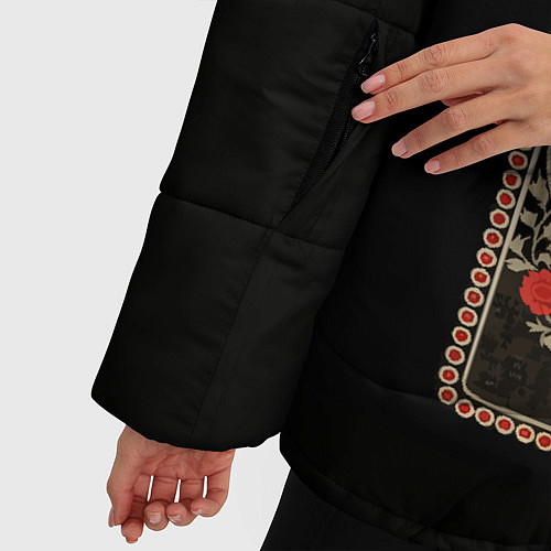 Женская зимняя куртка Растительный цветочный орнамент - красные розы на / 3D-Черный – фото 5