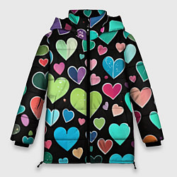 Куртка зимняя женская Сердечный принт - нейросеть, цвет: 3D-черный