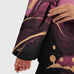 Куртка зимняя женская Абстрактный черно-розовый мраморный узор, цвет: 3D-черный — фото 2
