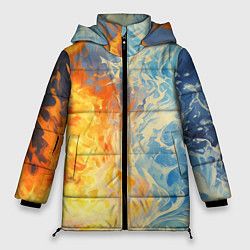 Куртка зимняя женская Вода и пламя абстракция, цвет: 3D-красный