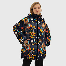 Куртка зимняя женская Разноцветные круги и кольца, цвет: 3D-черный — фото 2