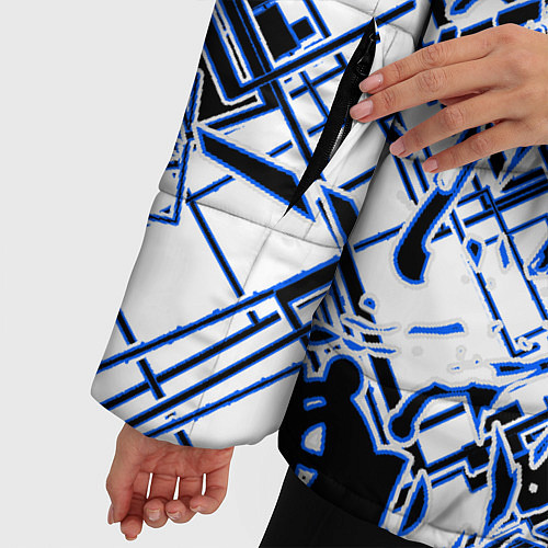 Женская зимняя куртка Кибернетическая клякса синяя / 3D-Черный – фото 5