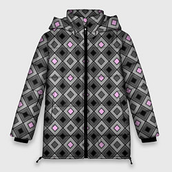 Куртка зимняя женская Серо - розовый геометрический узор, цвет: 3D-красный