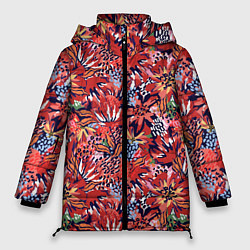 Куртка зимняя женская Осенние цветы с пятнами, цвет: 3D-черный