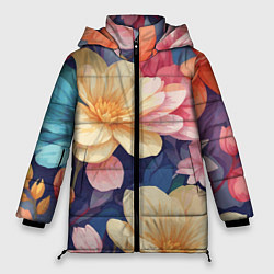 Куртка зимняя женская Водянная лилия лотосы кувшинки, цвет: 3D-черный