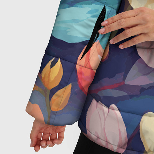 Женская зимняя куртка Водянная лилия лотосы кувшинки / 3D-Черный – фото 5