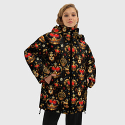 Куртка зимняя женская Сердечки в золотых коронах, цвет: 3D-черный — фото 2