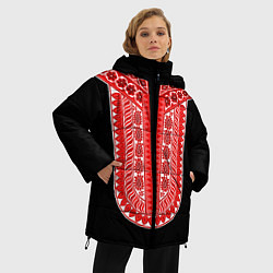 Куртка зимняя женская Красный орнамент в руском стиле, цвет: 3D-черный — фото 2