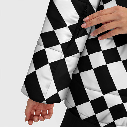 Женская зимняя куртка Шахматка искажённая чёрно-белая / 3D-Черный – фото 5
