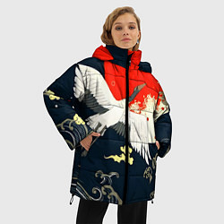 Куртка зимняя женская Кимоно с японскими журавлями, цвет: 3D-красный — фото 2