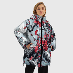Куртка зимняя женская Лепестки цветущей вишни - сакура, цвет: 3D-черный — фото 2