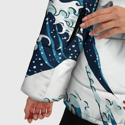Женская зимняя куртка Хокусай большая волна в Канагаве - пародия укиё / 3D-Черный – фото 5