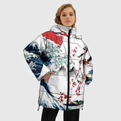 Куртка зимняя женская Хокусай большая волна в Канагаве - пародия укиё, цвет: 3D-красный — фото 2