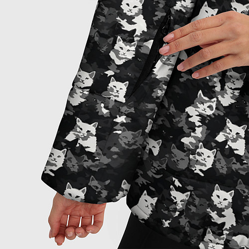 Женская зимняя куртка Камуфляж с котиками / 3D-Черный – фото 5