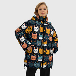 Куртка зимняя женская Мордочки мультяшных котов узор, цвет: 3D-красный — фото 2