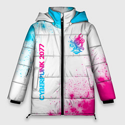 Куртка зимняя женская Cyberpunk 2077 neon gradient style: надпись, симво, цвет: 3D-черный