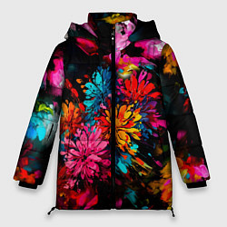 Куртка зимняя женская Краски и цветы, цвет: 3D-красный