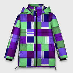 Куртка зимняя женская Ретро квадраты баклажановые, цвет: 3D-красный