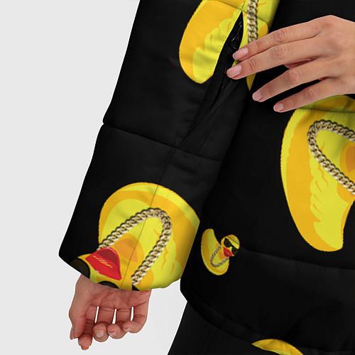 Женская зимняя куртка Жёлтая уточка в в темных очках и цепочке на черном / 3D-Черный – фото 5