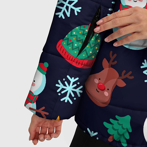 Женская зимняя куртка Снеговички с рождественскими оленями и елками / 3D-Красный – фото 5