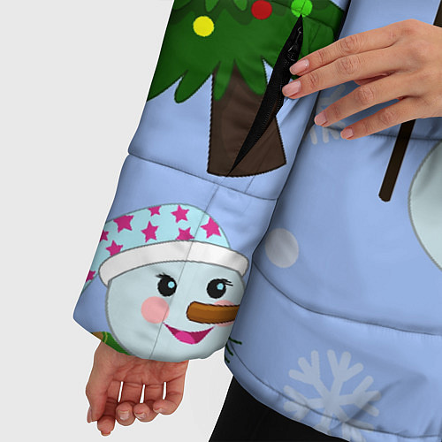 Женская зимняя куртка Снеговики с новогодними елками паттерн / 3D-Черный – фото 5